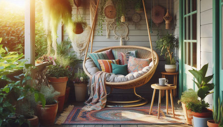 Boho porch setting, Ai generated imageの写真素材