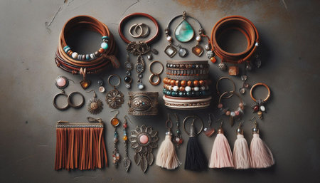 Boho accessories closeup, Ai generated imageの写真素材
