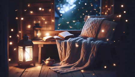 Boho porch setting, Ai generated imageの写真素材