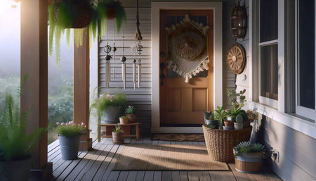 Boho porch setting, Ai generated imageの写真素材