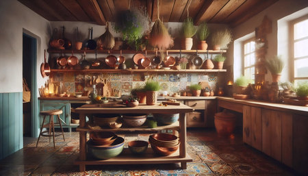 Boho kitchen interior, Ai generated imageの写真素材