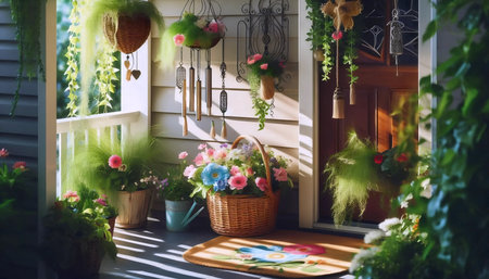 Boho porch setting, Ai generated imageの写真素材