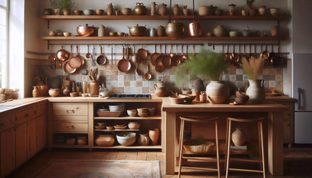 Boho kitchen interior, Ai generated imageの写真素材