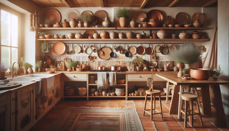 Boho kitchen interior, Ai generated imageの写真素材