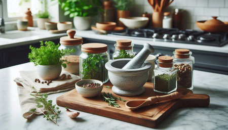 Boho kitchen interior, Ai generated image