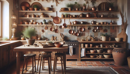 Boho kitchen interior, Ai generated imageの写真素材