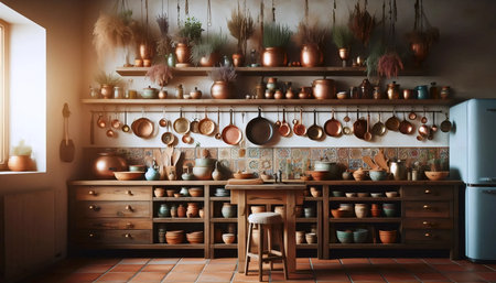Boho kitchen interior, Ai generated imageの写真素材