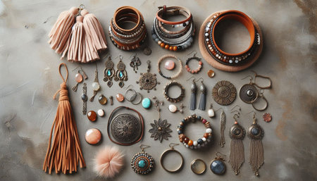Boho accessories closeup, Ai generated imageの写真素材