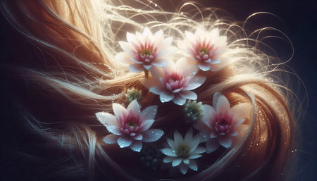 Flower hair portrait, Ai generated imageの写真素材