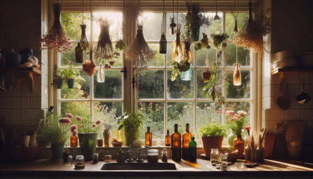 Boho kitchen interior, Ai generated imageの写真素材