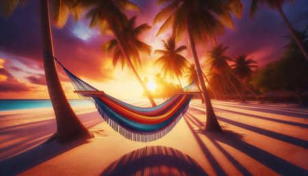 Beach hammock scene, Ai generated imageの写真素材