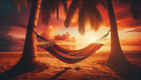Beach hammock scene, Ai generated imageの写真素材