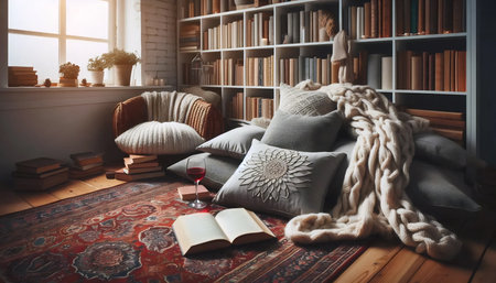 Reading nook corner, Ai generated imageの写真素材
