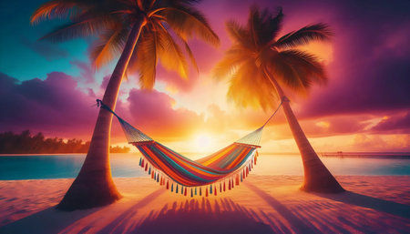 Beach hammock scene, Ai generated imageの写真素材