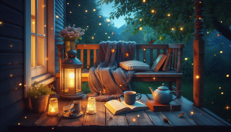 Boho porch setting, Ai generated imageの写真素材