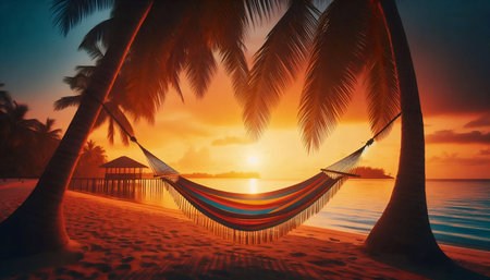 Beach hammock scene, Ai generated imageの写真素材