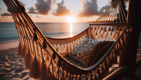 Beach hammock scene, Ai generated imageの写真素材