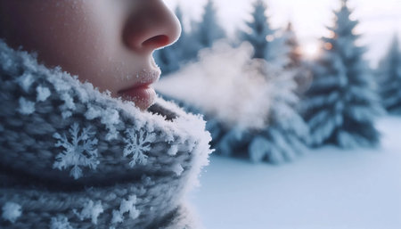 Frosty breath vapor, Ai generated imageの写真素材