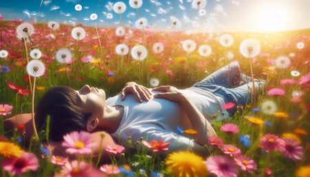 Nature field connection, Ai generated imageの写真素材