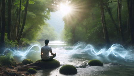 Breath river flow, Ai generated imageの写真素材