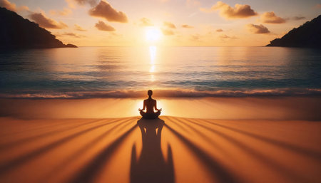 Ocean sunset practice, Ai generated imageの写真素材