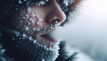 Frosty breath vapor, Ai generated image