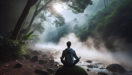 Morning breath meditation, Ai generated imageの写真素材