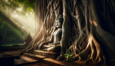 Buddha ancient tree, Ai generated imageの写真素材
