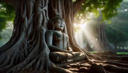 Buddha ancient tree, Ai generated imageの写真素材
