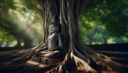 Buddha ancient tree, Ai generated imageの写真素材