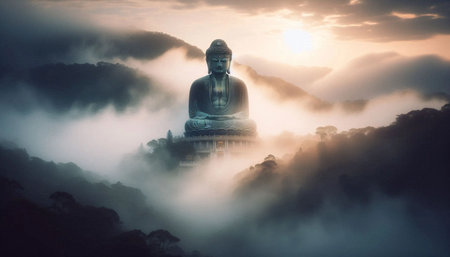 Buddha statue fog, Ai generated image