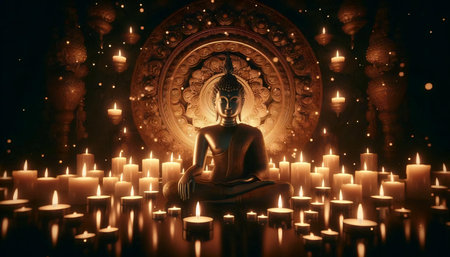 Buddha candlelight, Ai generated imageの写真素材