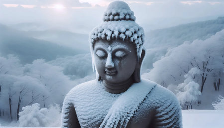 Buddha snow covered, Ai generated imageの写真素材