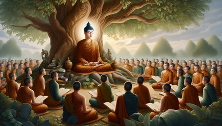 Buddha teaching students, Ai generated imageの写真素材