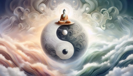 Buddha yin yang, Ai generated imageの写真素材