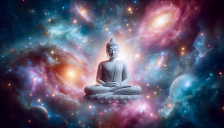 Buddha cosmic space, Ai generated image