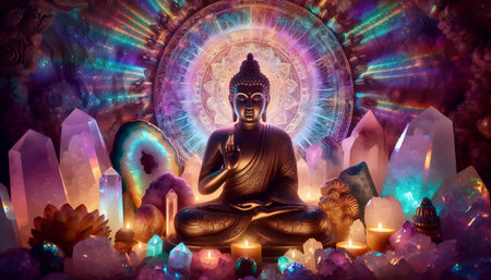 Buddha with crystals, Ai generated image
