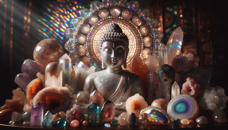 Buddha with crystals, Ai generated imageの写真素材