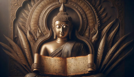Buddha sacred texts, Ai generated imageの写真素材