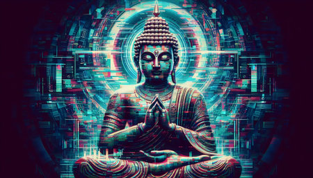 Digital Buddha artwork, Ai generated imageの写真素材