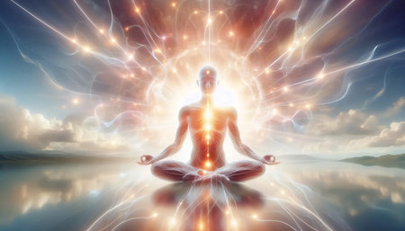 Energy flow Buddha, Ai generated imageの写真素材