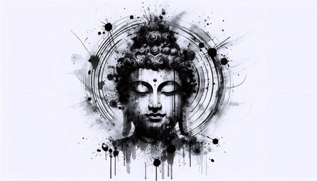 Ink splash Buddha, Ai generated imageの写真素材
