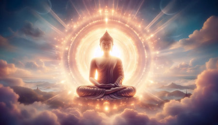 Golden glow Buddha, Ai generated image