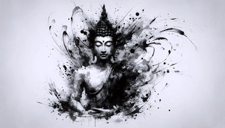Ink splash Buddha, Ai generated imageの写真素材
