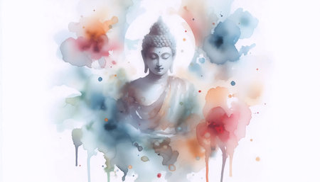 Watercolor Buddha painting, Ai generated imageの写真素材
