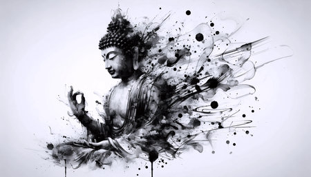 Ink splash Buddha, Ai generated imageの写真素材