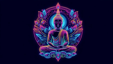Neon Buddha artwork, Ai generated imageの写真素材