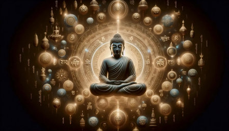 Buddha with mantras, Ai generated image