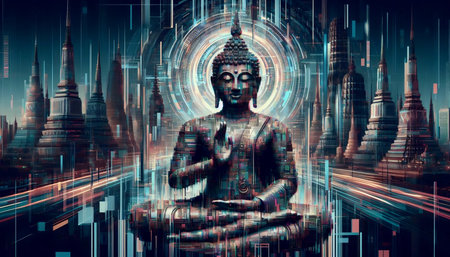 Digital Buddha artwork, Ai generated imageの写真素材