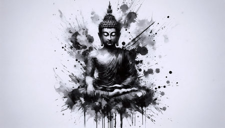 Ink splash Buddhaの写真素材